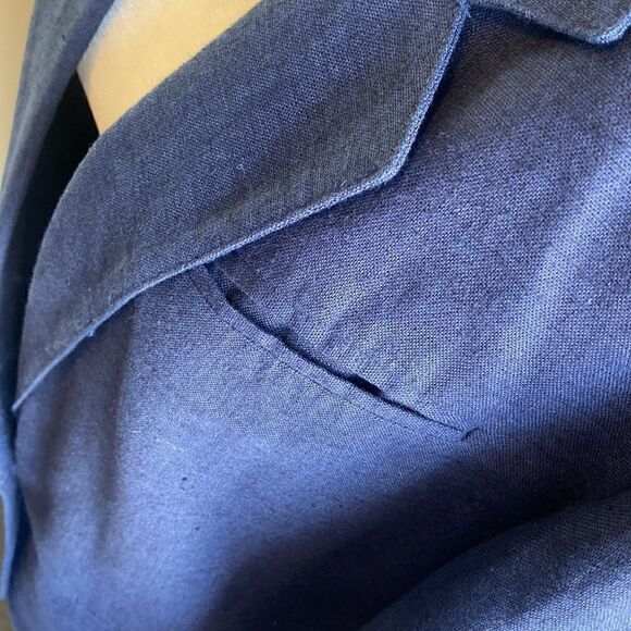 express Vintage 1990s Oversized Linen One Button Blazer with Shoulder Pads - Picture 3 of 7